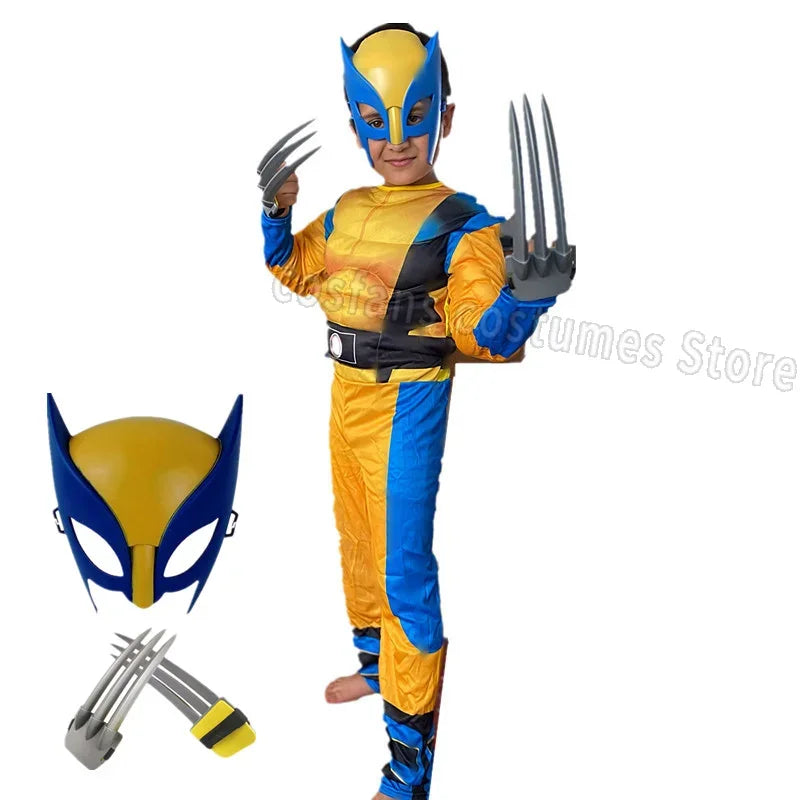 Wolverine Cosplay Costume Superhero Muscle Jumpsuit Bodysuit Claws Cape Suit Wolverine Halloween Party Costume