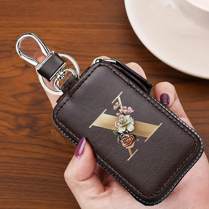 YSB-28 Vintage Alphabet CoffeeKey Pouch A-Z 26 Initial Keychain, Unisex KeyPouch, WalletHolder，Car Key Case, Men'sKey Pouch Gift