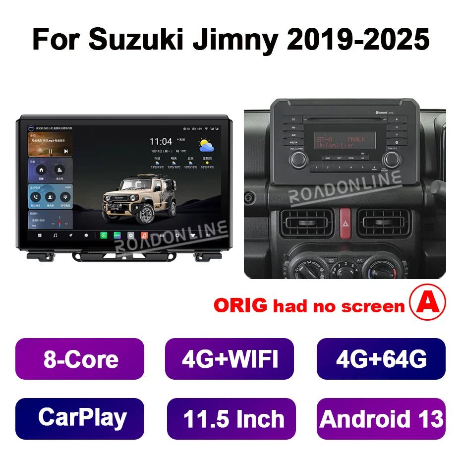 11.5" Android 14 For Suzuki Jimny JB64 JB74 2019-2025 8-Core Car Multimedia Player GPS Head Unit Stereo Radio Receiver CarPlay