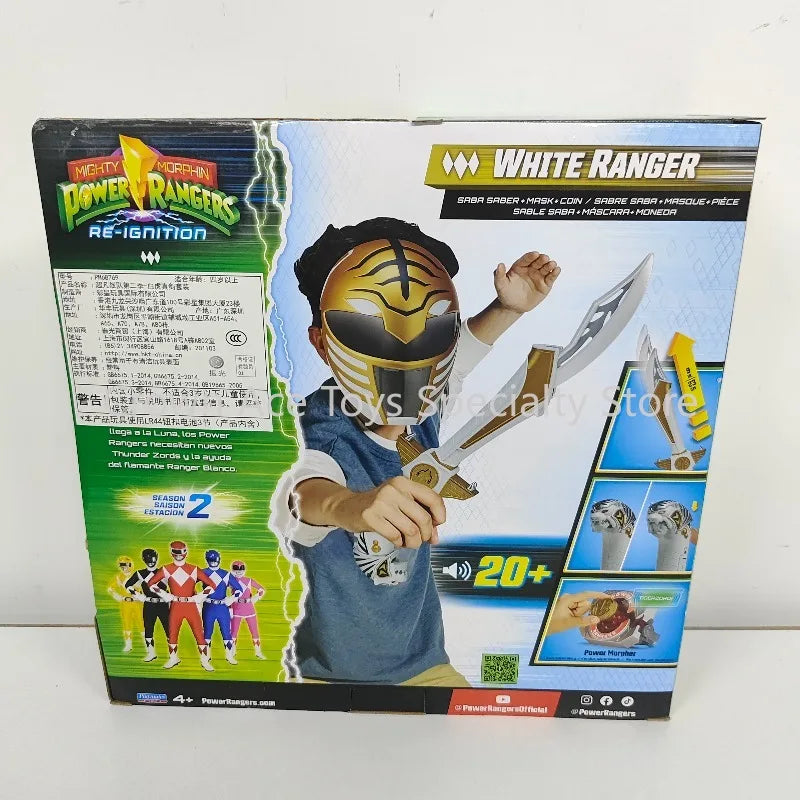 Original Power Rangers S2 White Ranger Figure All Accessories Collection Combinable White Tigerzord Saba Saber Mask Coin Playset