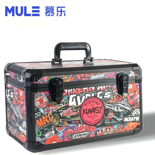 Graffiti Large Aluminum Alloy Toolbox - Durable Multi-Functional Double Layer Adjustable Size Storage Box 43x23x24.5 Cm
