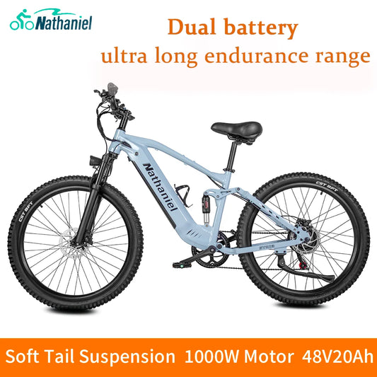 Nathaniel Electric Bike 48V 27.5-inch Dirt Bike with Soft-Tail Shock Absorbers Mountain Bike 20Ah Lithium Battery Electric Bike