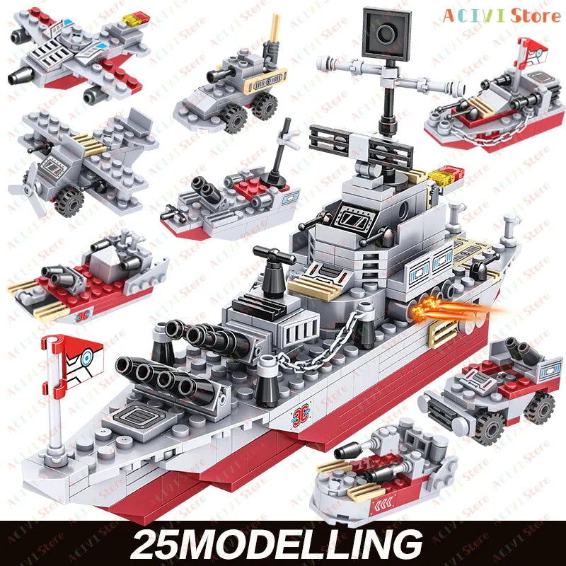 2026 New Aircraft Carrier DF Missile Launcher Army Boat Plane Model Warships Military Tank Building Blocks for Boys Bricks Toys