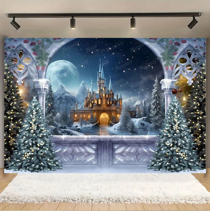 Christmas Glitter Photography Backdrop Street Xmas Gifts Pine Tree Family Portrait Festival Party Studio Photo Background Banner
