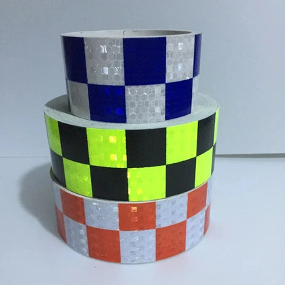 PVC Reflective Sticker Square Grid Checkered Pattern Reflector Tape Red Yellow Fluorescent White Reflect Film For Truck Car Road