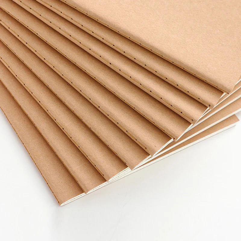 6 pcs A4 Kraft Paper Notebook,36 Sheets 72 Pages/Book Horizontal Line Blank Grid Inner Page Student Learning Testbook QP-66