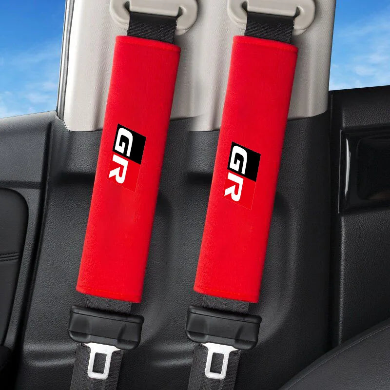 2Pcs Car Seat Belt Cover Suede Fluff Breathable Protection Pad For GR Sport Gazoo Racing RAV4 C-HR RZ Yaris Mark x Prado