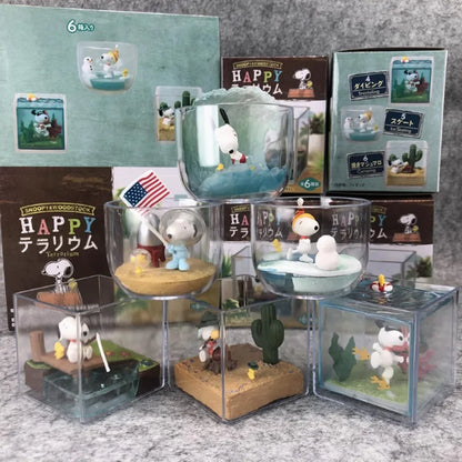 Anime Figures Snoopy Pleasant Holiday Miniature Tourism Scene Blind Box Toy Model Collection Ornament  Birthday Gifts