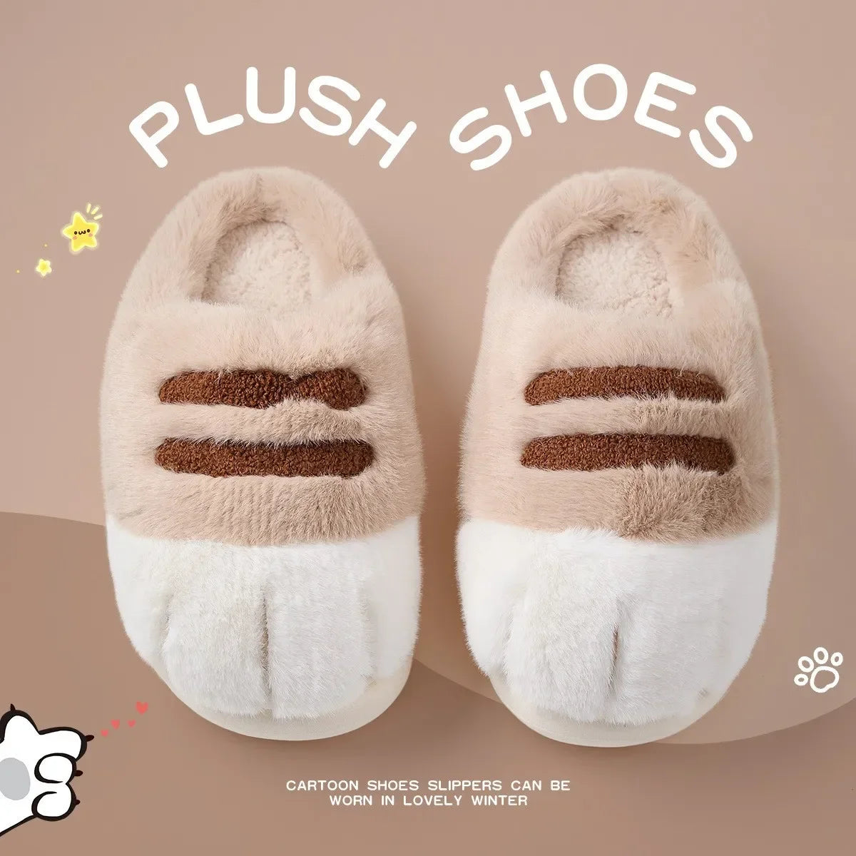 Winter Warm Slipper Women Home Fuzzy Cat Tiger Paw Claw Fur Plush Indoor Lazy man Thermal Furry House Shoe Funny Flat flip flop