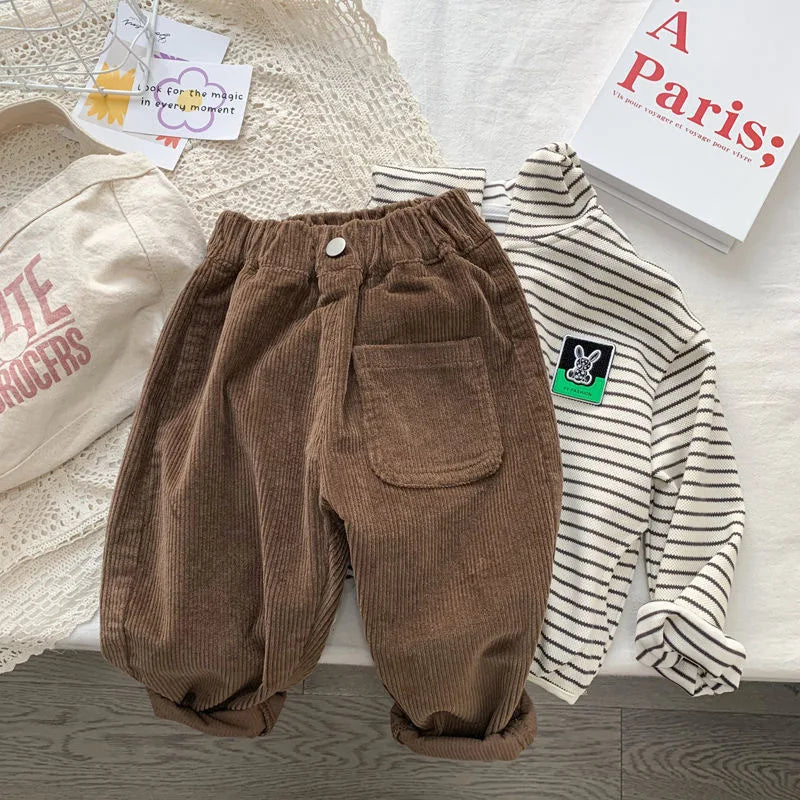 New Spring Autumn Kids Pants 2-7T Simple Style Boys and Girls Loose Corduroy Trousers Baby Clothing Children Pants Outdoor Wear