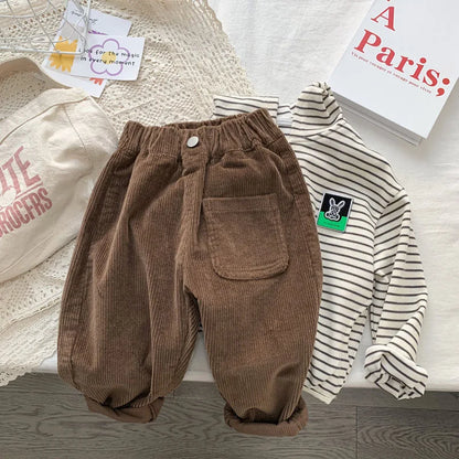 New Spring Autumn Kids Pants 2-7T Simple Style Boys and Girls Loose Corduroy Trousers Baby Clothing Children Pants Outdoor Wear