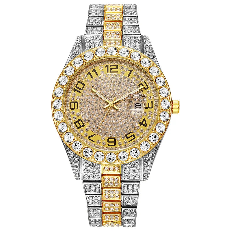 Hot Sale Diamond Watch for Men Luxury Iced Out Watches Calendar Quartz Wristwatches Male Clock Relogio Masculino Drop Shipping