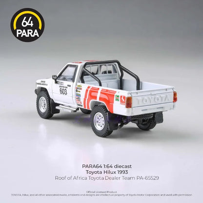PARA 1:64 Toyota Hilux Roof of Africa 1993 DealerTeam Casted imitation alloy car model, boys' toy collection decorative item.