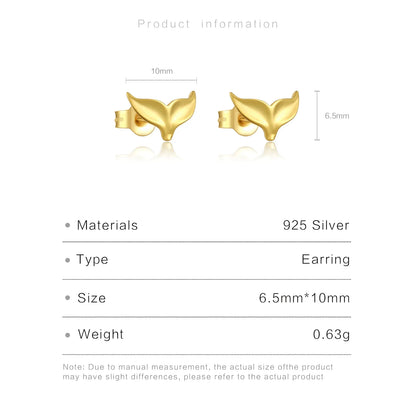 ANDYWEN 925 Sterling Silver Gold  Fish Tail Stud Earring Clips Piercing Pendiente Women luxury Fine Jewelry Simple Jewels