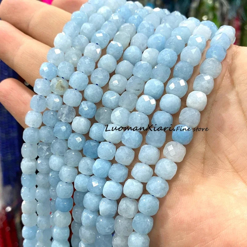 Natural Stone 7-8MM Faceted Square Lapis Lazuli Loose Cube Spacer Beads for Jewelry Making Diy Earrings Bracelets Accessories