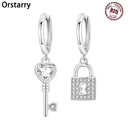 Orstarry 925 Sterling Silver Asymmetric Design Earring Key Lock Earrings Drop Earrings For Women Party Gifts Trendy Jewelry