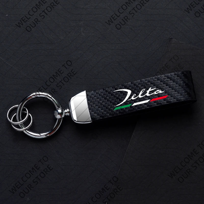 DELTA MUSA LANCIA Logo Car Carbon Fiber Leather Keychain