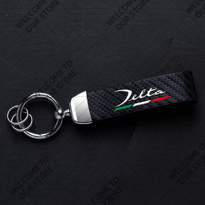 DELTA MUSA LANCIA Logo Car Carbon Fiber Leather Keychain