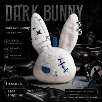 HOT Gothic Bunny Plush Keychain RabbitBag Charm with Bandage Desian Kawaii Key Ring Pendant Car Bag Ornament Halloween gifts