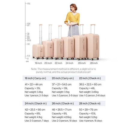 Mixi Puristic Design Travel Luggage Rolling Wheel Hardside Women Suitcase Men Trolley Case 16 20 Carry On/Big 22 24 26 28 Inch