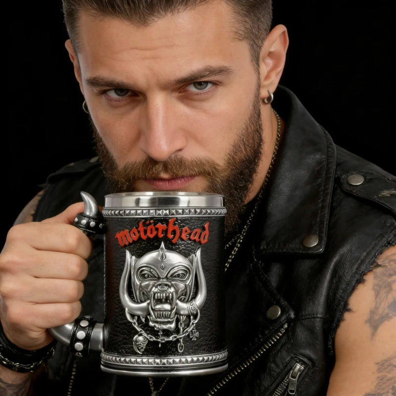 Premium Quality Gothic Skull Mug - 3D Embossed Relief Design, Stainless Steel Inner Liner, Ergonomic Horn Handle