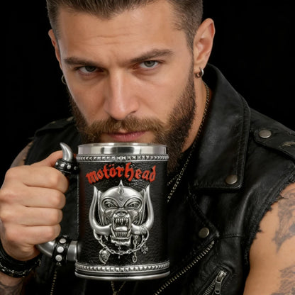 Premium Quality Gothic Skull Mug - 3D Embossed Relief Design, Stainless Steel Inner Liner, Ergonomic Horn Handle