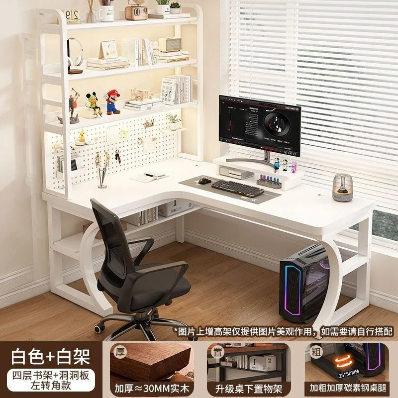 Computer Desk Corner Multi Functional Double Writing Table L Shaped Office Desk with Bookshelf Study Desk for Home Furniture