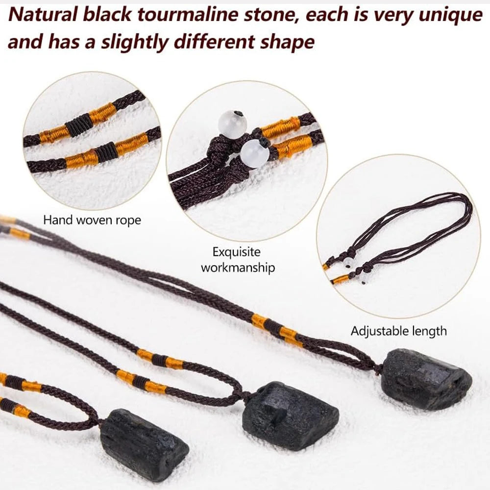 Black Tourmaline Pendant Rough Stone Natural Stone Necklace Ornament Crystal Thick Black Healing Energy Jewelry Gift