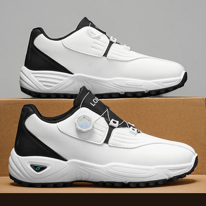 Men Rotary Buckle Golf Shoes Waterproof Leather Air Cushion Non Slip Breathable Training Sneakers 2 Colors
