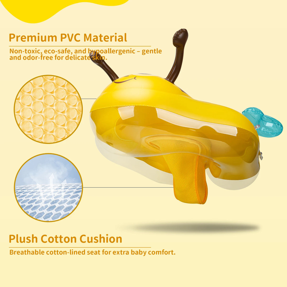 Swimbobo New Upgrades Yellow Bee Mesh Safety Soft Seat Pocket Baby Inflatable Swimming Floating Kids Ring Circle Fun Summer Toys