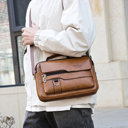 Durable Retro Men’s Crossbody Bag, Soft Faux Leather Handheld Messenger Purse Available in Black, Brown & Coffee Solid Colors