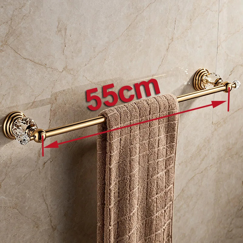 Luxury Gold Polished Brass Bathroom Accessories Set - Wall-Mounted Crystal Bath Hardware Collection