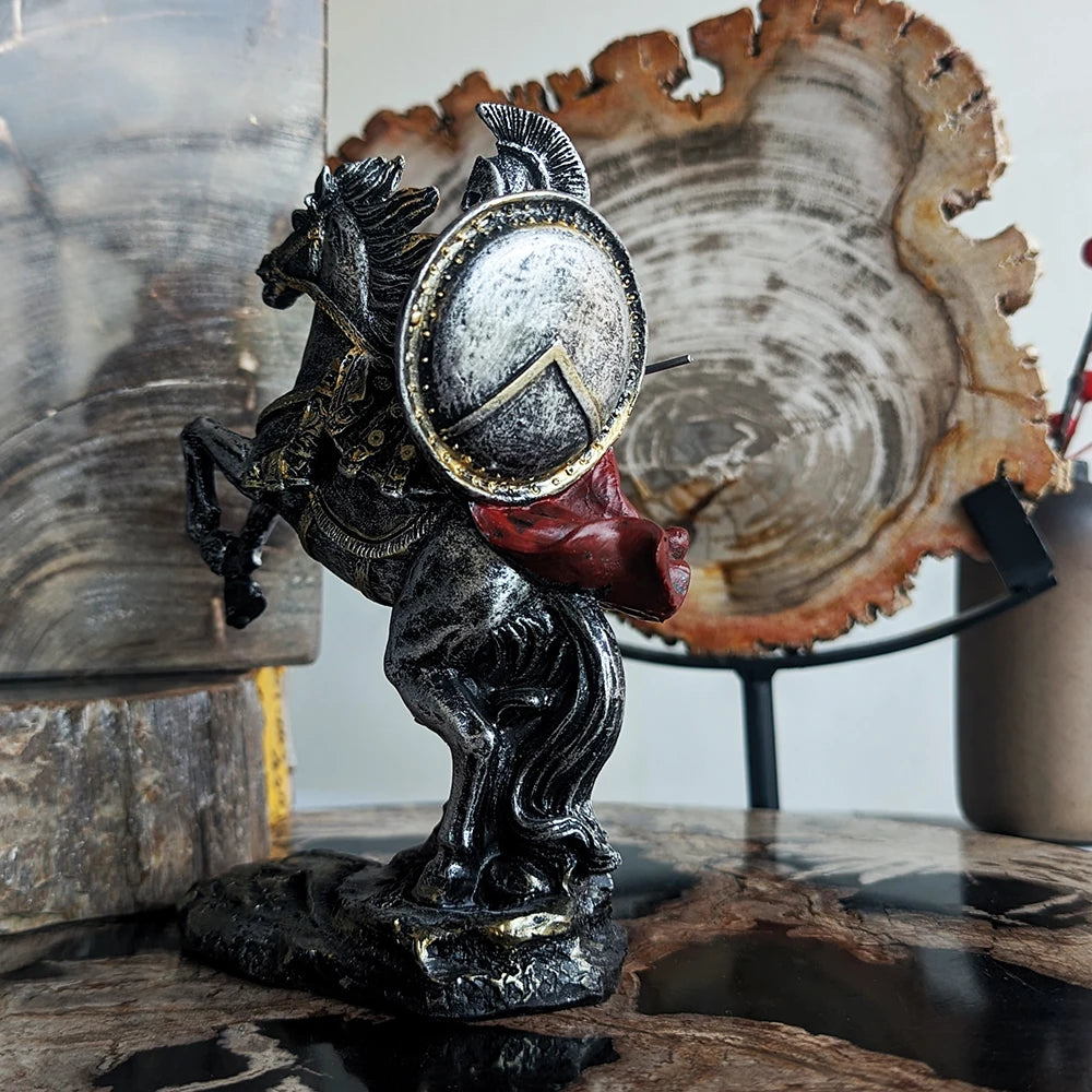 Spartan Resin Warrior Figure Home Office Decor Tabletop Ornament with Horse Figurine Livingroom Decoration