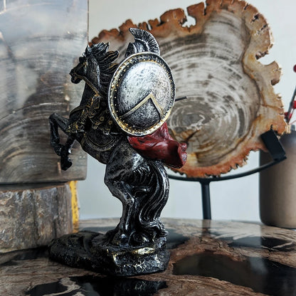 Spartan Resin Warrior Figure Home Office Decor Tabletop Ornament with Horse Figurine Livingroom Decoration