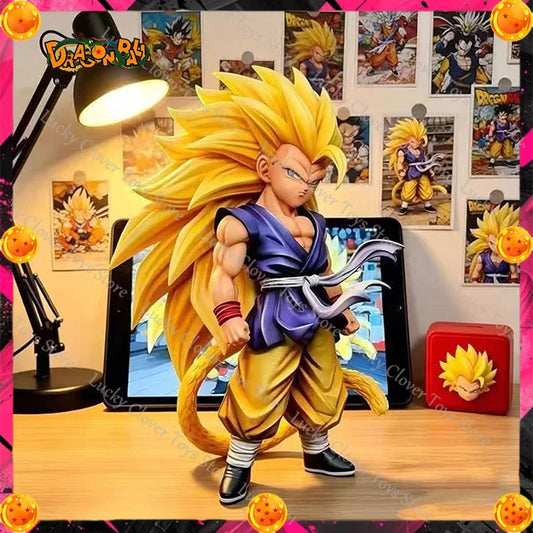 Dragon Ball Anime Figures Super Saiyan 3 Son Goku Figure Q Version PVC Statue Model Chassis Desktop Ornament Hobby Collectible