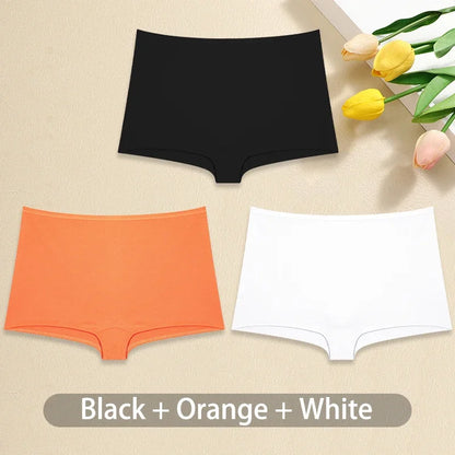 3PCS/Set Women Cotton Panties Sexy Low Rise Boyshorts  Seamless Sports Boxers Female Comfortable Underwear Solid Color Lingerie