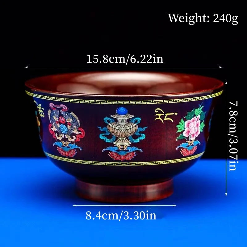 Tibetan-Style Solid Wood Dark-Colored Tsampa Bowl,Auspicious Wooden Butter Tea Bowls,Handicraft Holy Water Bowl Buddhist Item