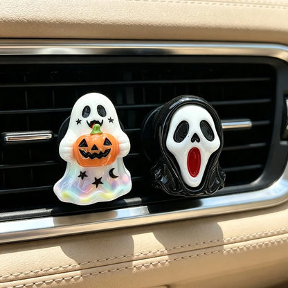 Three-piece Set Car Air Vent Fragrance Ornaments, Halloween Pumpkin Ghost Car Air Freshener Vent Clip, Horror Face Auto Interior