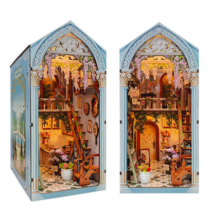 NEW DIY Wooden Shore Town House Book Nook Shelf Insert Kits Miniature Model Kit Bookend for Friends Birthday Gifts