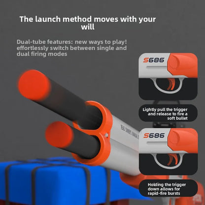 S686 Pump Action Blaster Double Barrel Soft Dart Blaster Manual Foam Bullet Plastic Toy Gun with Holographic Sight Cos Prop