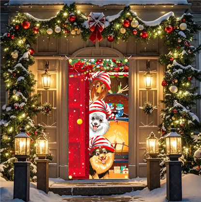 Christmas Theme Santa And Elk Backdrops Snowman Hanging Door Banner Indoor Outdoor Veranda Xmas Curtain Cover Festive Supplies