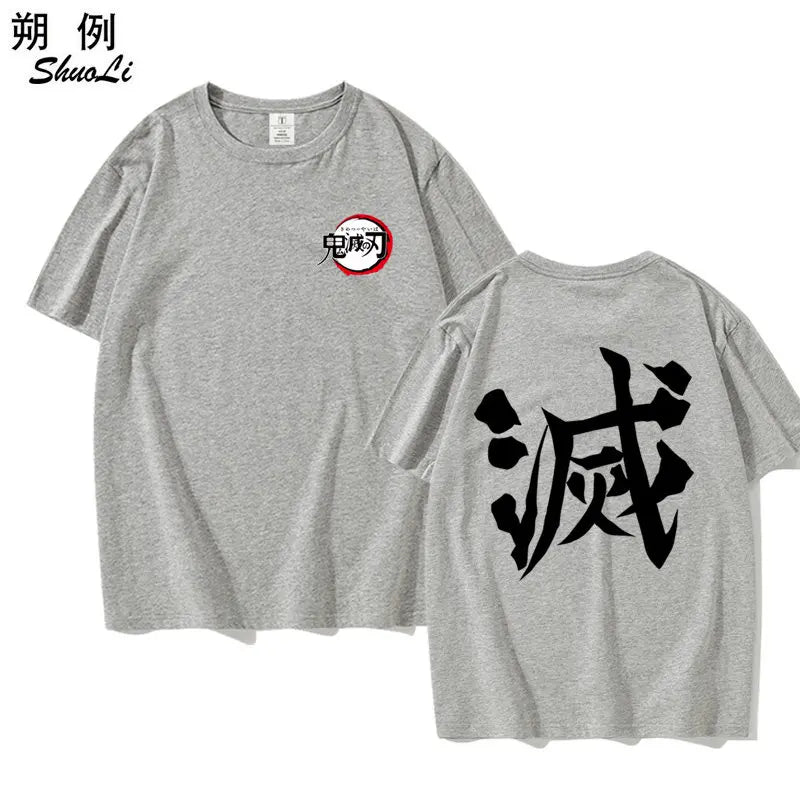 Anime Demon Slayer LOGO Printed Peripheral, 2D Summer Pure Cotton Short-sleeved Loose T-shirt, Half-sleeved Men's and Women's