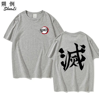 Anime Demon Slayer LOGO Printed Peripheral, 2D Summer Pure Cotton Short-sleeved Loose T-shirt, Half-sleeved Men's and Women's