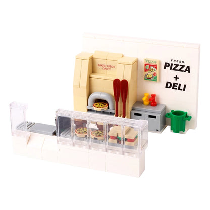 MOC City Supermarket Shop Store Building Blocks Street View Drink Food Vegetable Food Accessories Dessert Blocks Printed Bricks