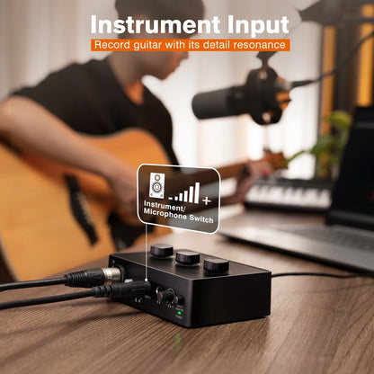 FIFINE Sound Mixer for Condenser Microphone with Gain Knob, Audio Interface with 48V Phantom Power for XLR Mic Podcast-Ampli1