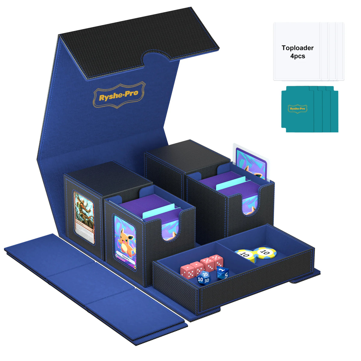 3in1 Deck Box Sports Card Storage Box Fits 200+ Single Sleeved Card Deck Case for MTG TCG CCG Cards with 4 Dividers 2 Toploaders