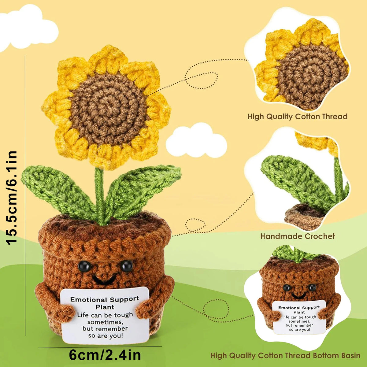 Positive Crochet Handmade Amigurumi Doll Emotional Support Pocket Hug Knit Plant Flower Encouragement Gift for Friends Coworker