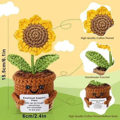 Positive Crochet Handmade Amigurumi Doll Emotional Support Pocket Hug Knit Plant Flower Encouragement Gift for Friends Coworker
