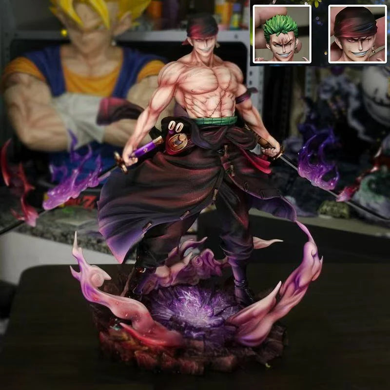 28cm/11.02inch One Piece Zoro Figure Led Base Replace Heads Roronoa Zoro Pvc Action Figures Collection Model Toys Gifts
