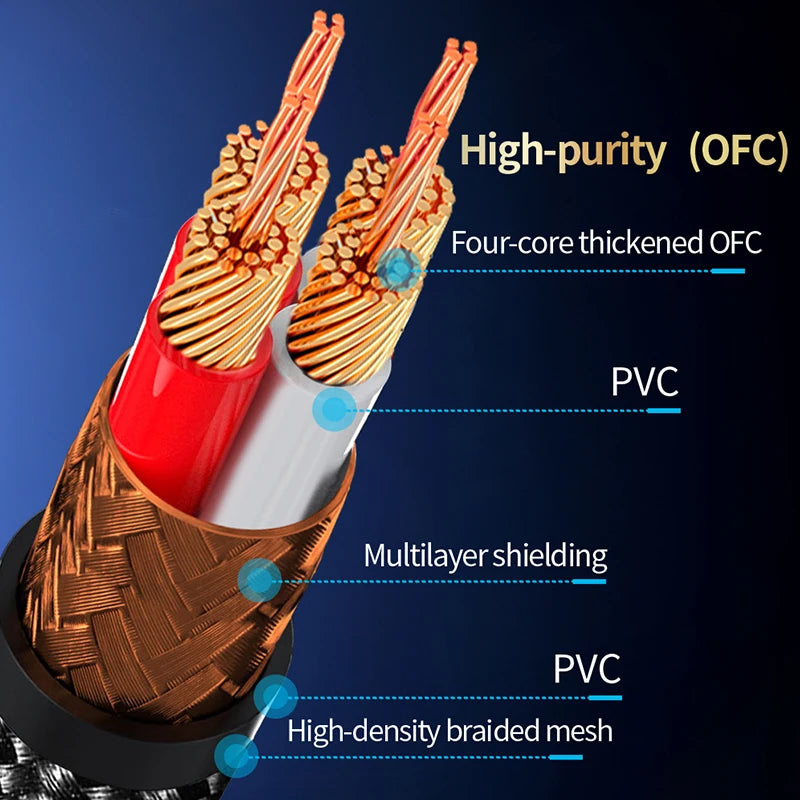 Hi-end OFC 4.4mm to 2RCA Aux Audio Cable Anti-noise and Anti-interference 4.4mm Jack to 2RCA Male Cable for Headphone Speaker